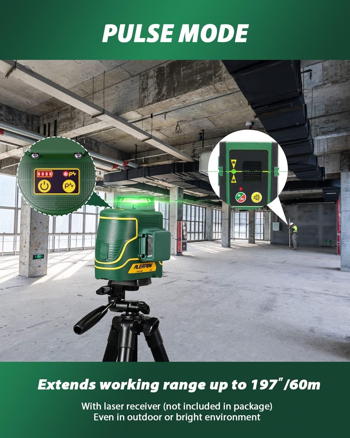 ALEAPOW 3D Laser Level, 147ft 3x360° Green Laser Level, 5.2Ah Battery, SelfLevel