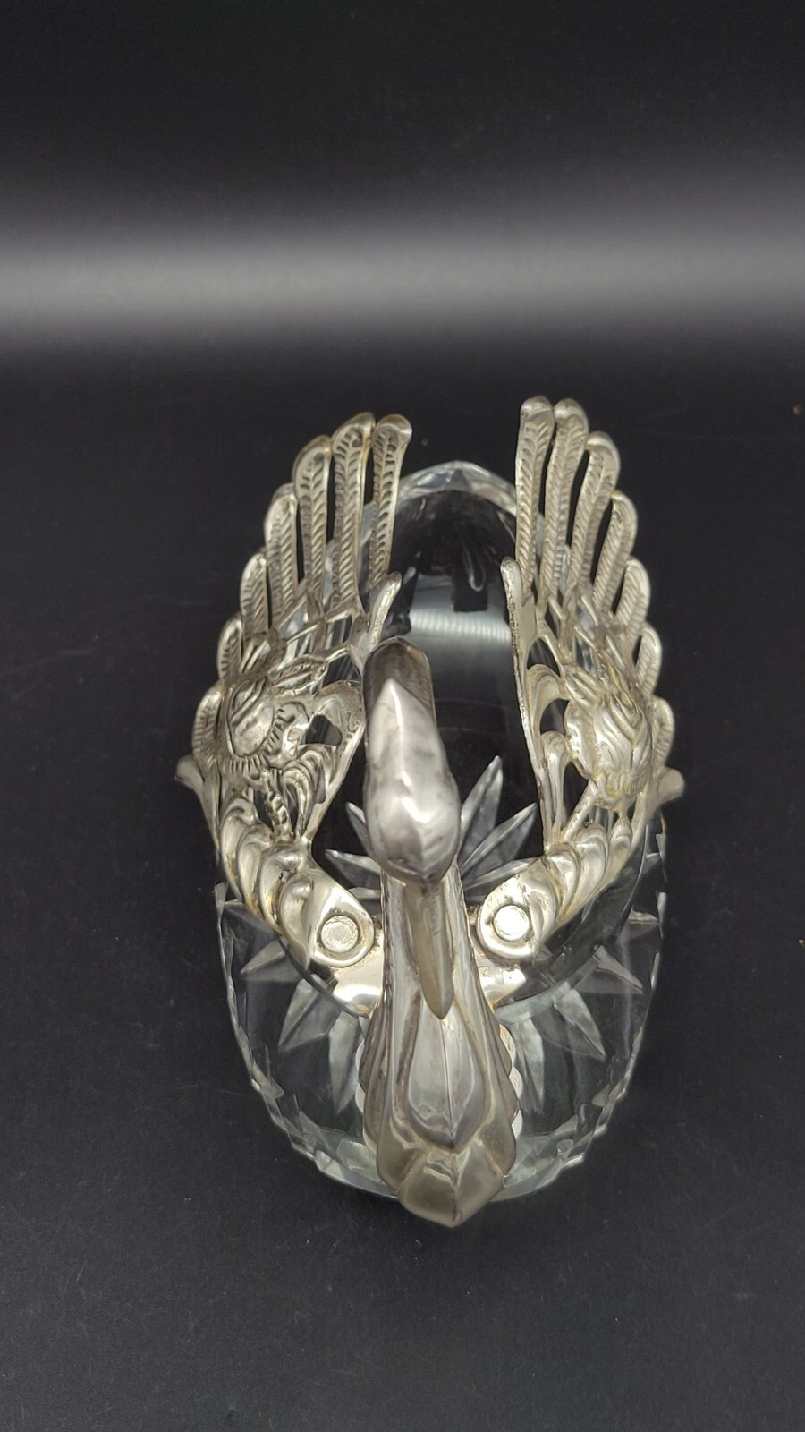 Vintage Sterling Silver & Crystal Swan Master Salt Cellar / Caviar Bowl, 5 1/4"