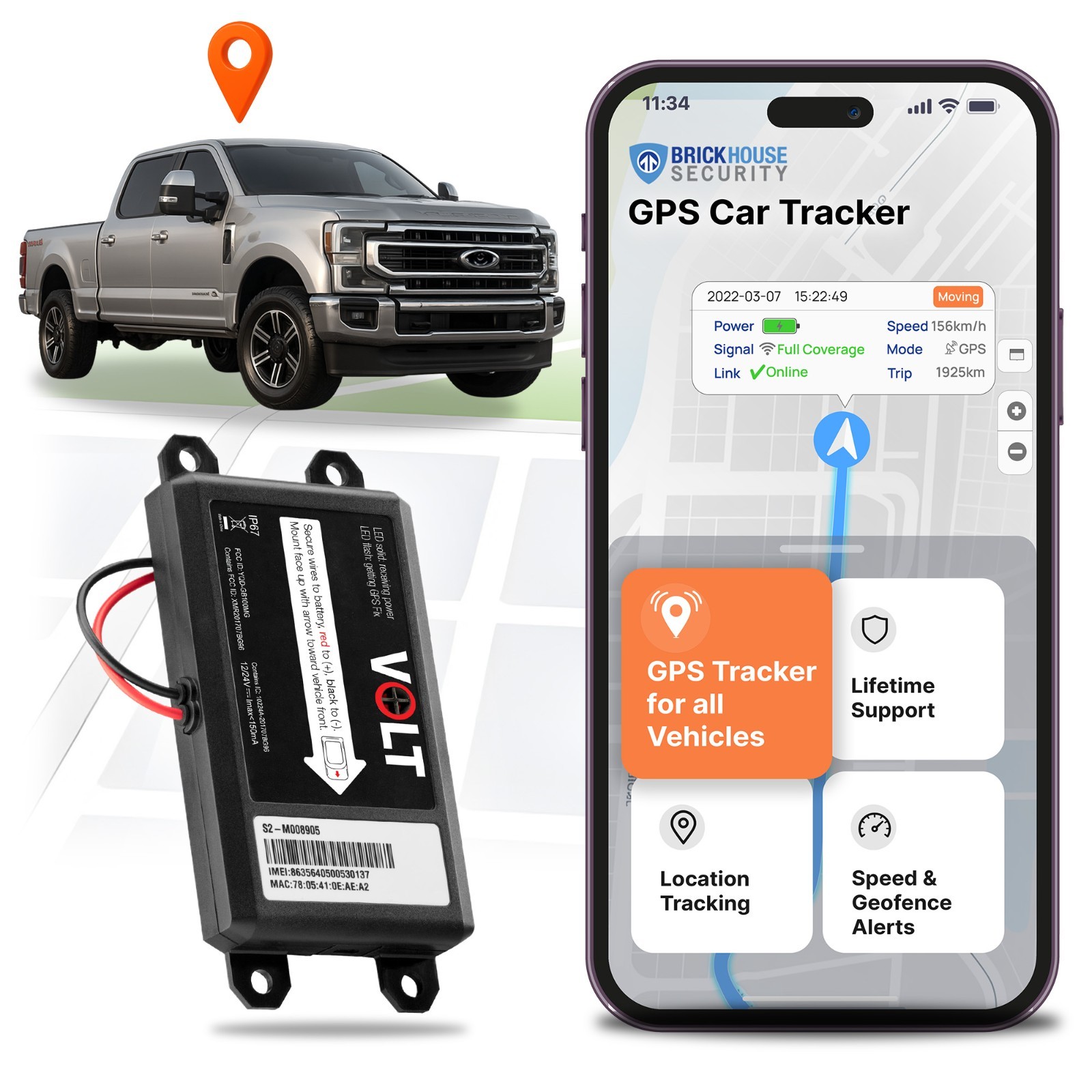 Brickhouse Security Livewire Volt Wired Car Tracker with GPS Tracking & Mapping