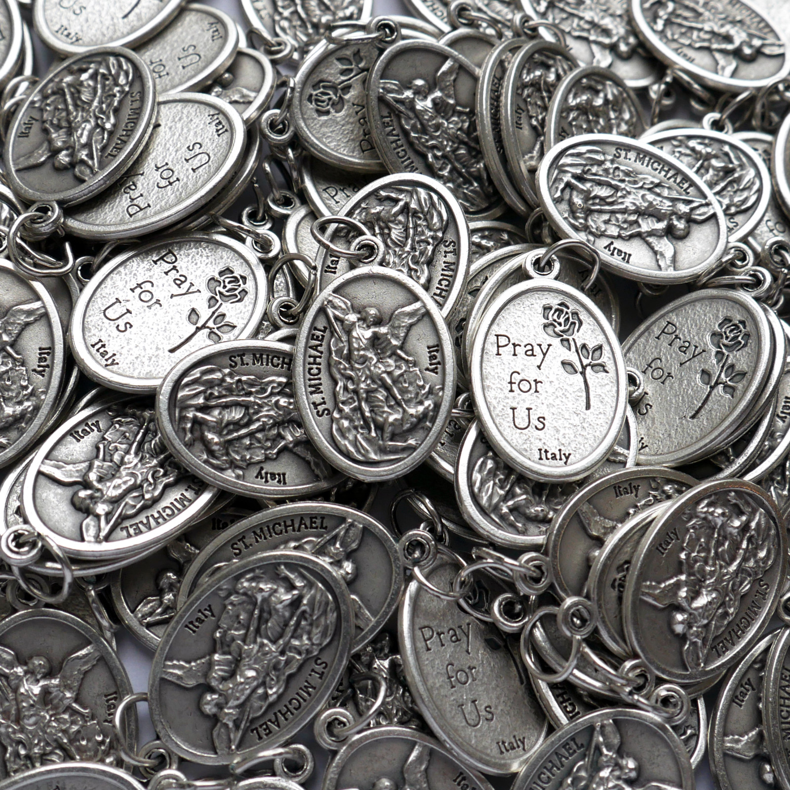 100 St. Michael the Archangel Medals – 1" Silver Plated – Catholic Bulk Italy