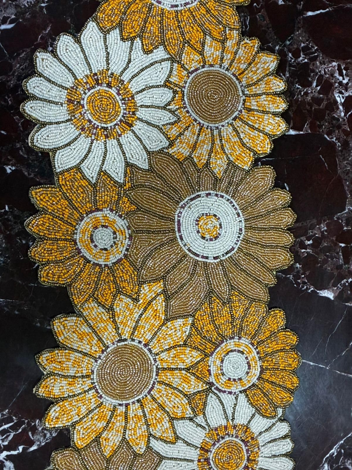 TBS Multi Color Floral Design Hand Crafted Table Runner Fully Beaded 13" x 36"