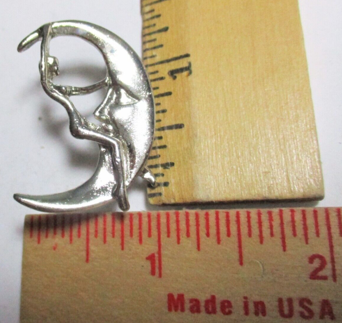 Man in Moon pin w/woman vintage motorcycle collectible old biker vest pinback