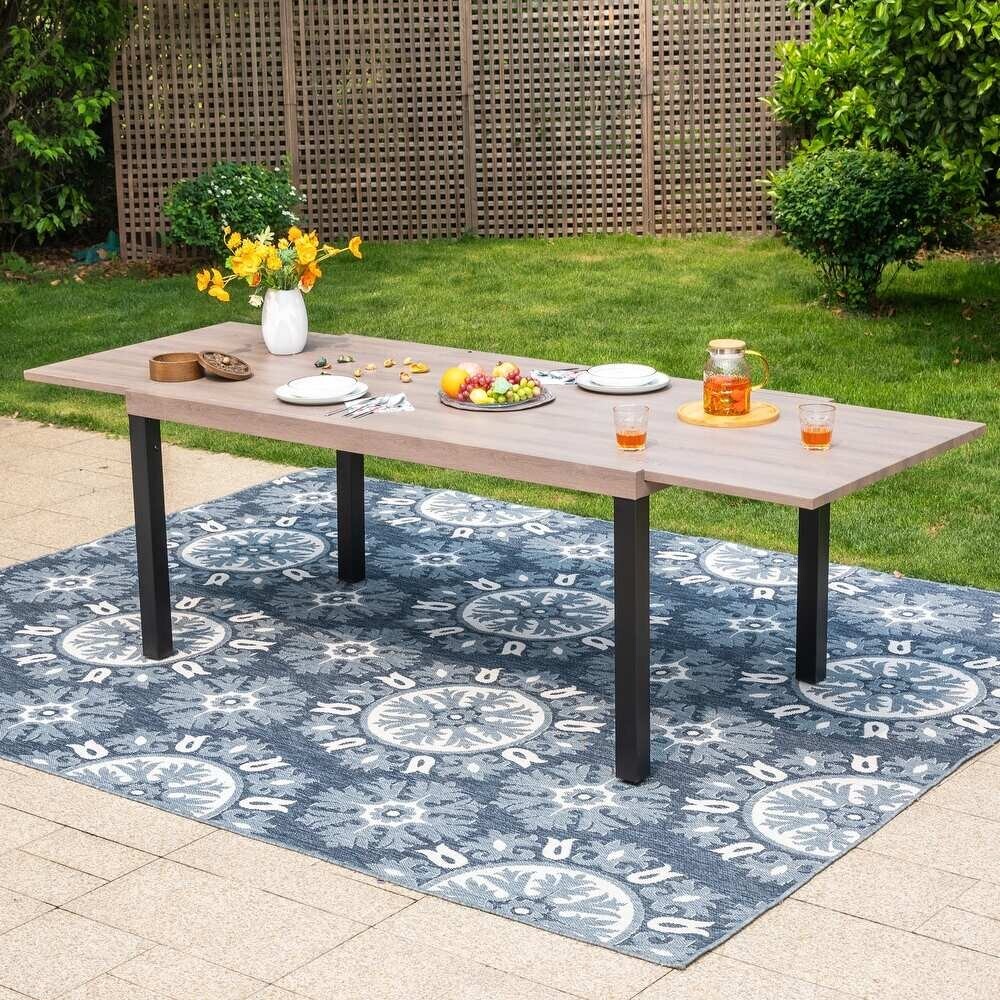 Expandable Patio Dining Table Metal Rectangular Outdoor Table for Garden Porch