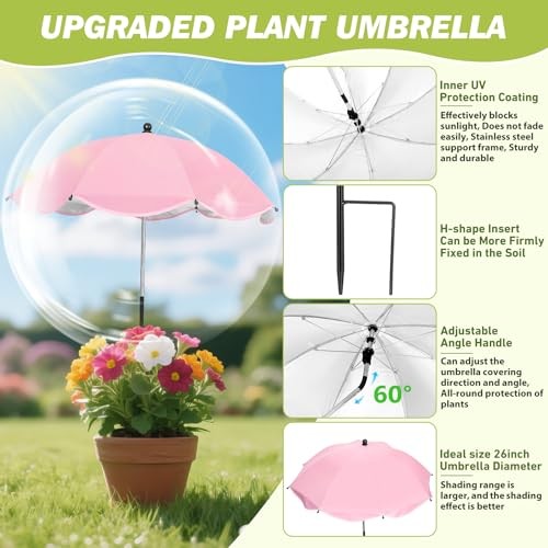 4 Pack Plant Umbrellas for Outdoor Plants,26" Larger Garden Umbrella Sun Shade