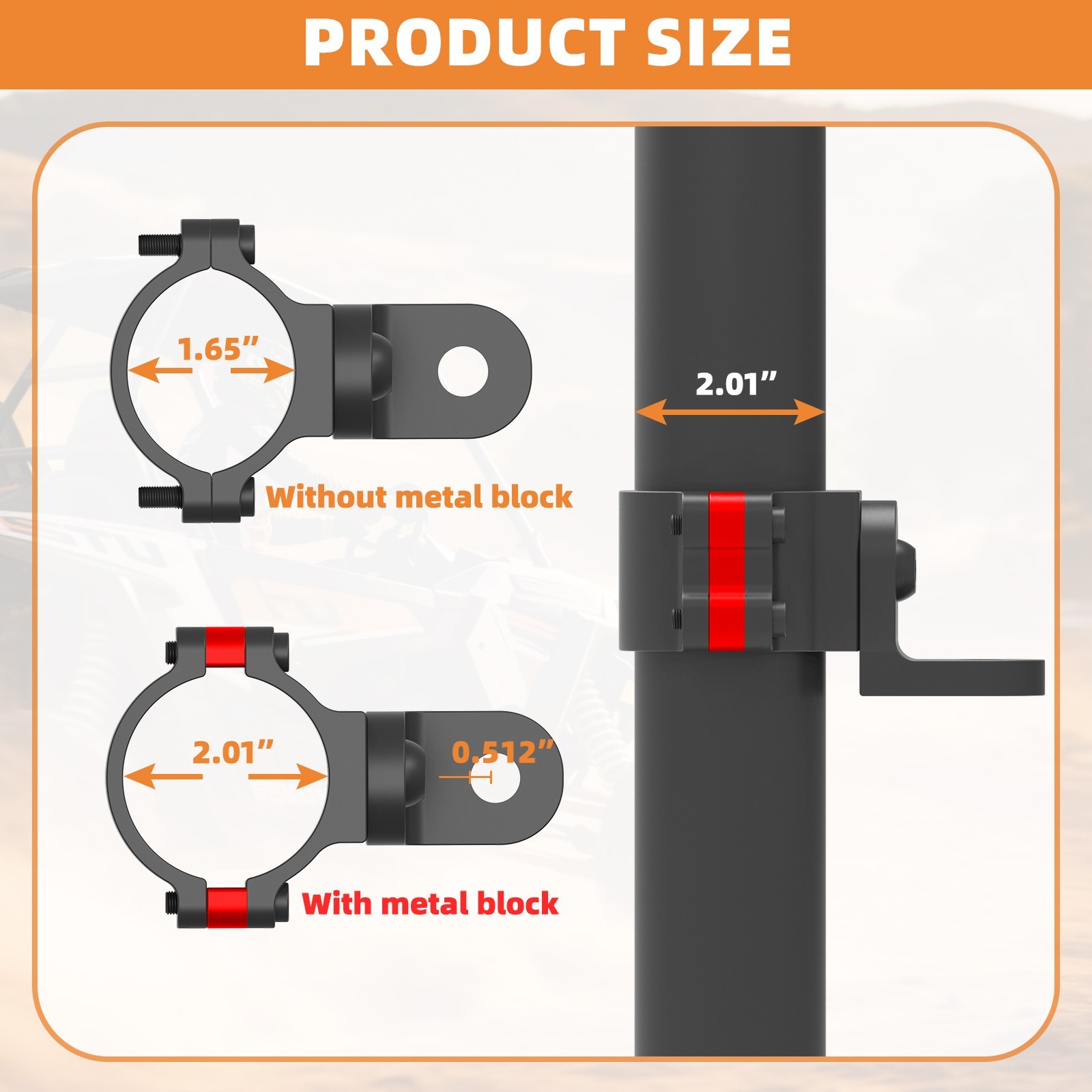 2PCS UTV ATV Whip Light Mount Flag Brackets 360°Adjustable For 1.65"-2" Roll Bar