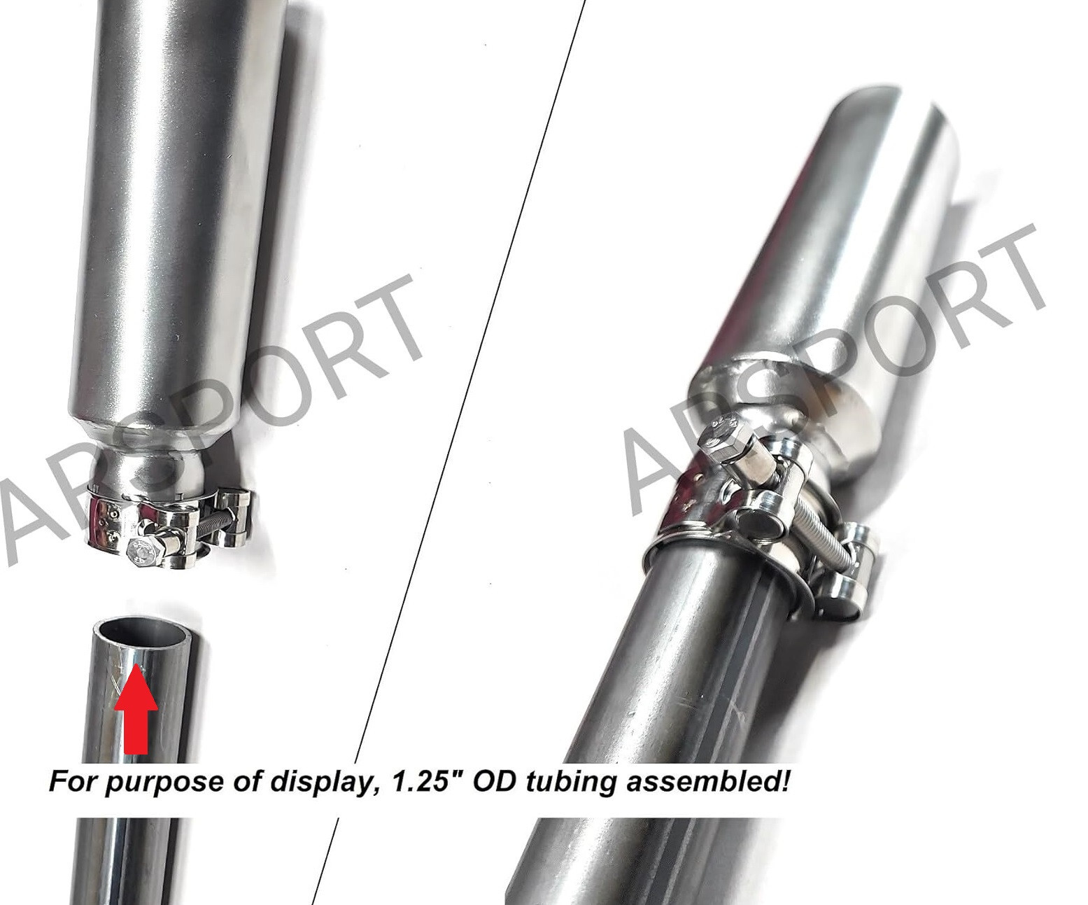 Slip-On 1.25" ID Exhauts Muffler 304 Stainless Spark arrestor Inside, SS Clamp.