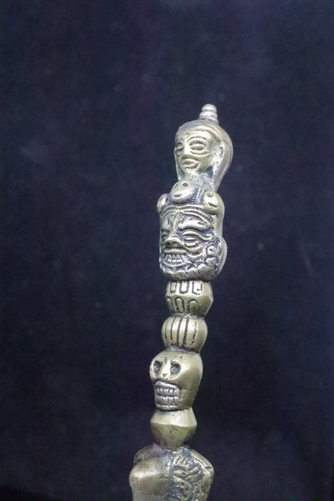 Tibetan Buddhist Tantric Ritual Stake Brass Deity Skull Torma Peg 7in