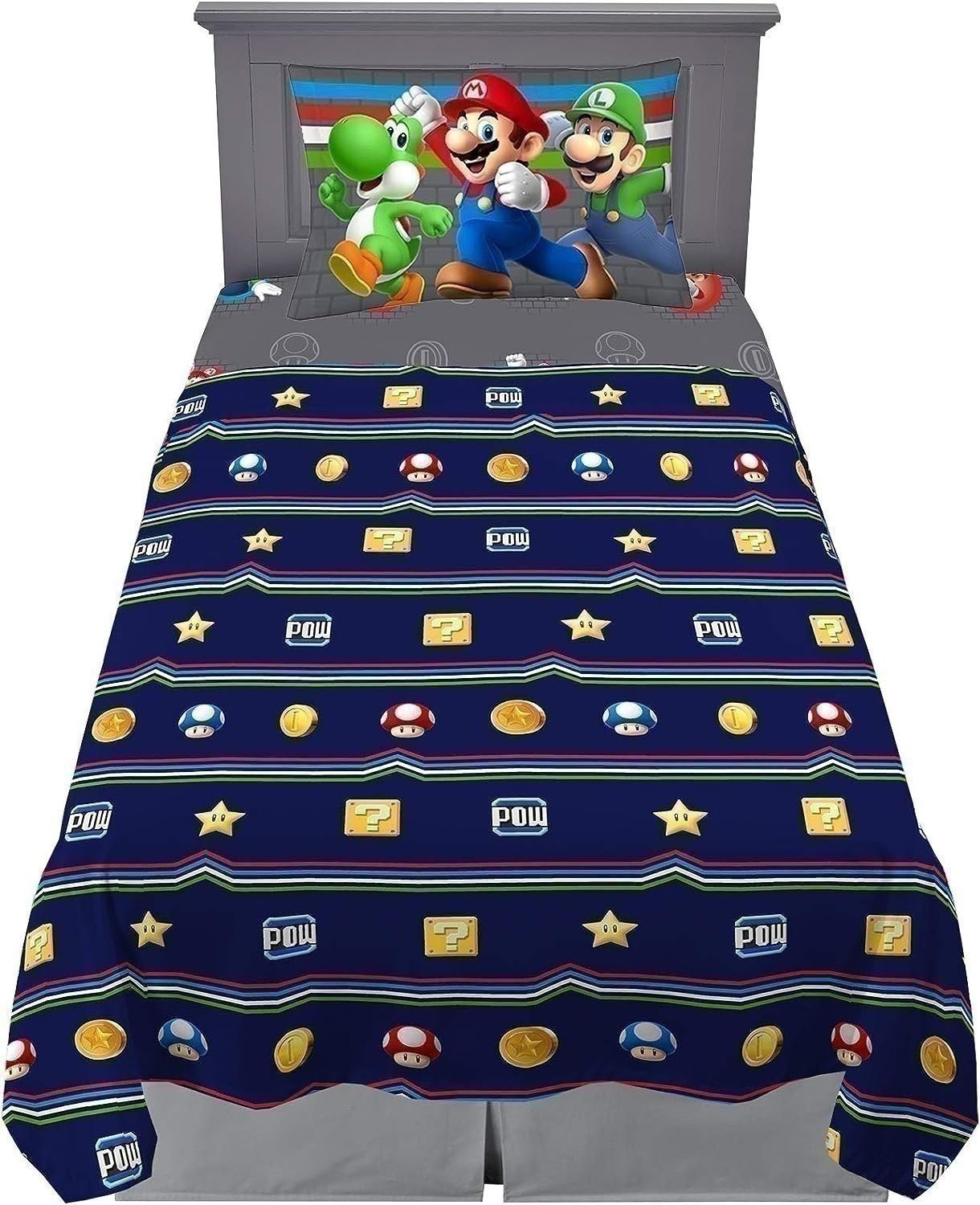 SUPER MARIO Trifecta Fun 4-Piece Full Size Sheet Set