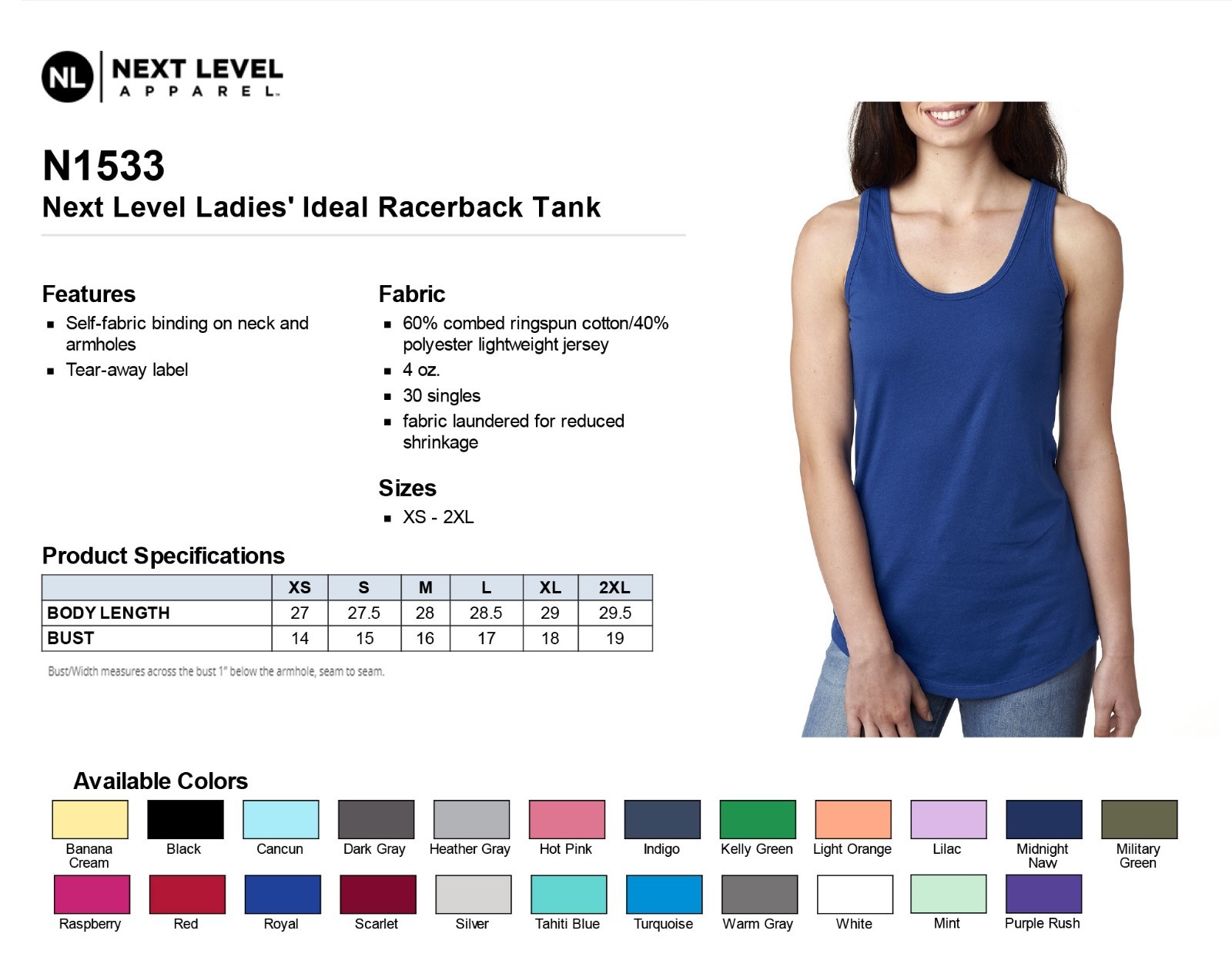 Next Level Women's Ideal Racerback Premium Quality Tank Top M-N1533