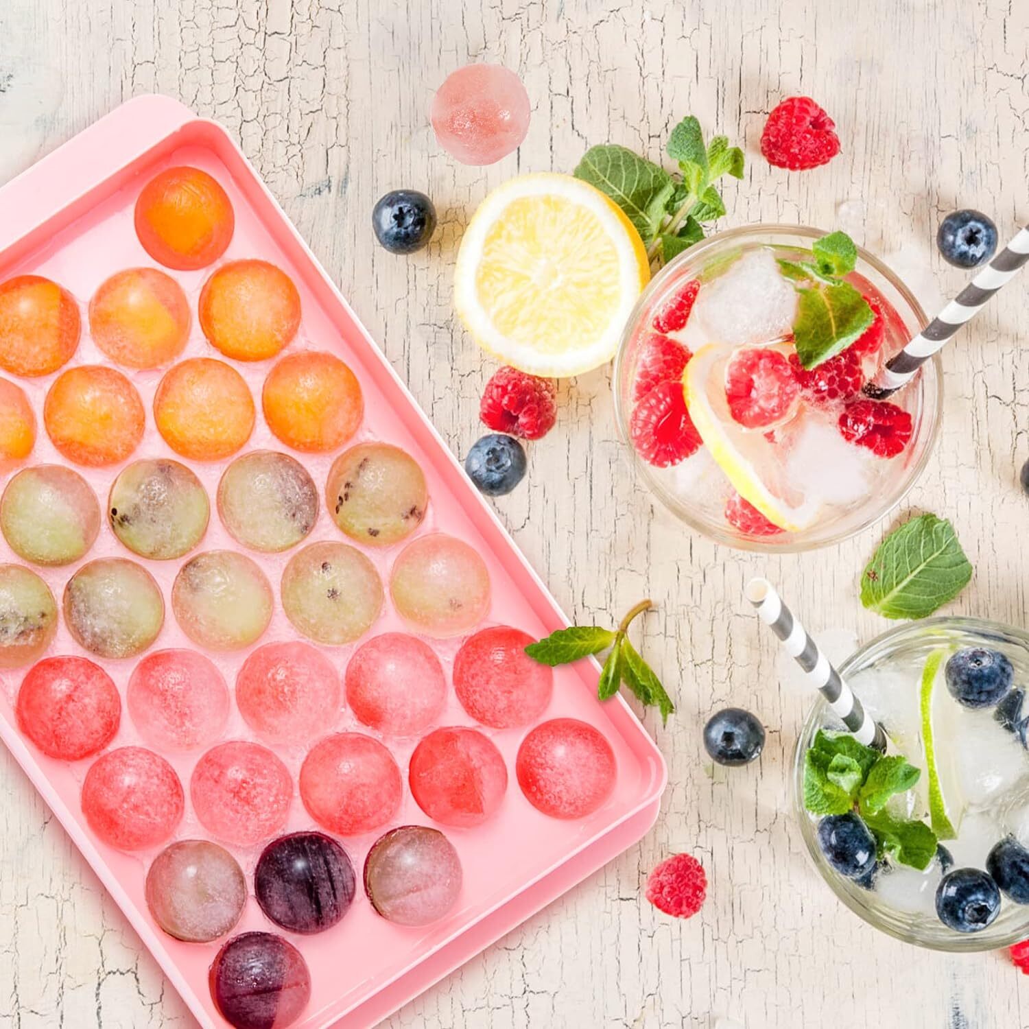 DIY Round Ice Cube Ball Maker PP Tray Silicone Sphere Mold Bar Whiskey Cocktails