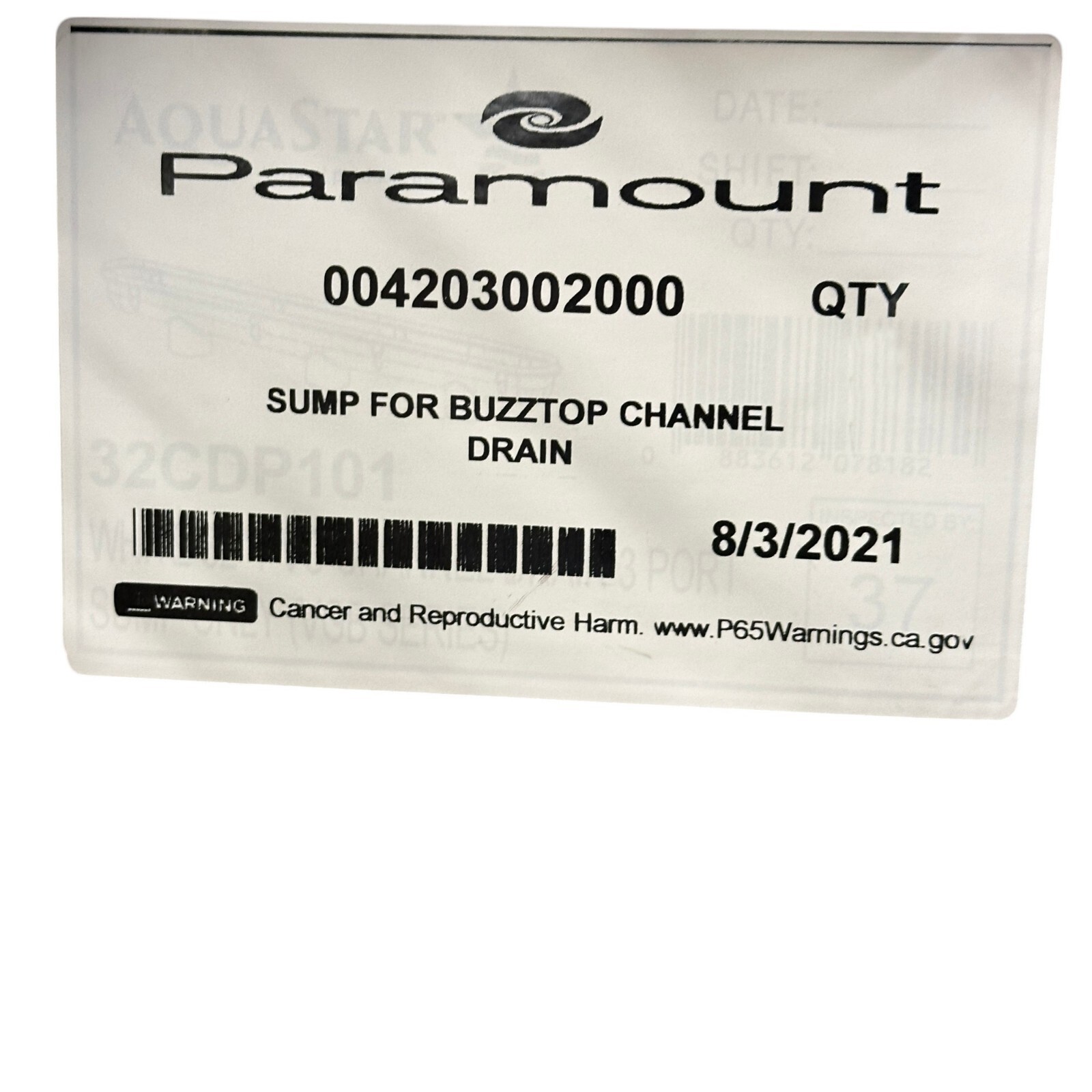 AquaStar 32CDP101 Paramount 3 Port Sump for BuzzTop Channel Drain PVC 32in