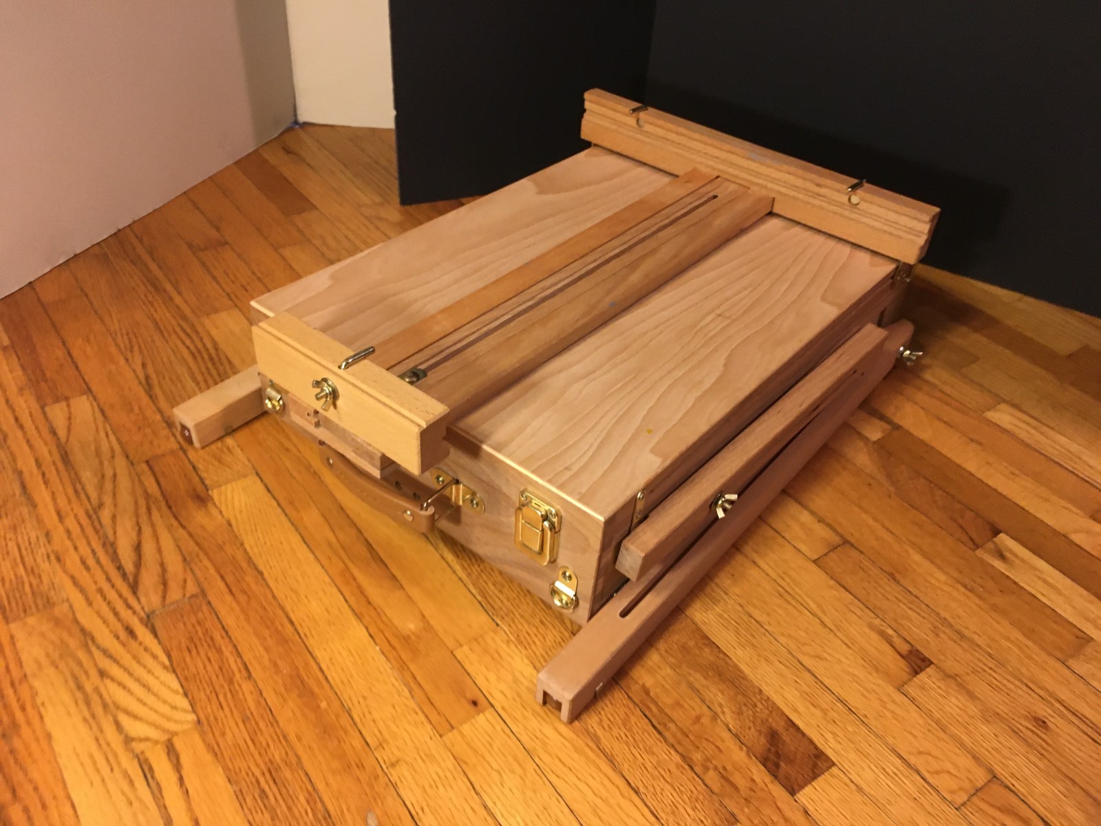 **Vintage FRENCH EASEL FOLDING ARTIST SKETCHBOX PORTABLE SOLID WOOD STORAGE