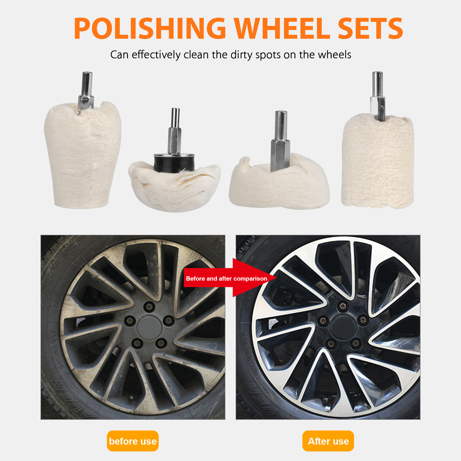 4Pcs White Cotton Pad Polishing Buffing Wheel Rims Car Motorcycle Kit For Drill