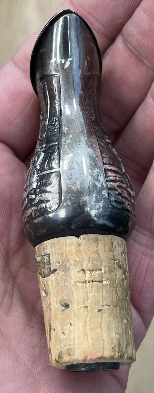 Antique Silver Plate Ornate Danish Wine Decanter Bottle Stopper Pourer