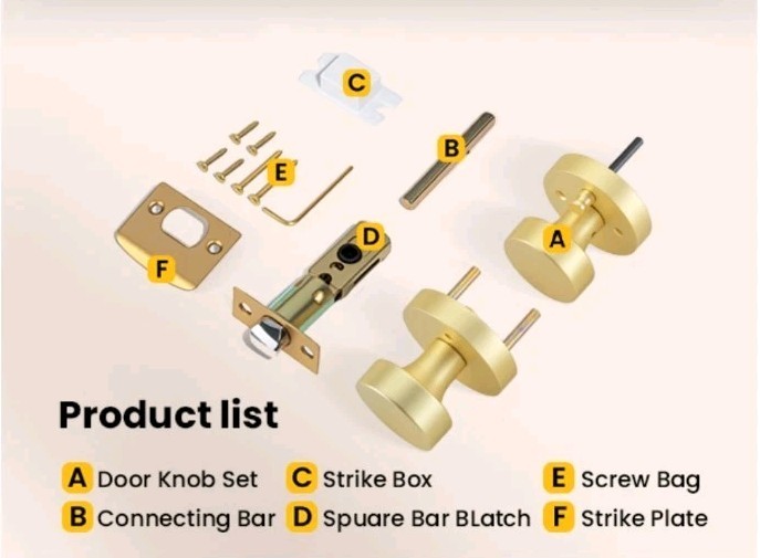 🔑 ⭐ Goldenwarm Brushed Gold Privacy Door Knobs Interior Round Satin (6 Pack)