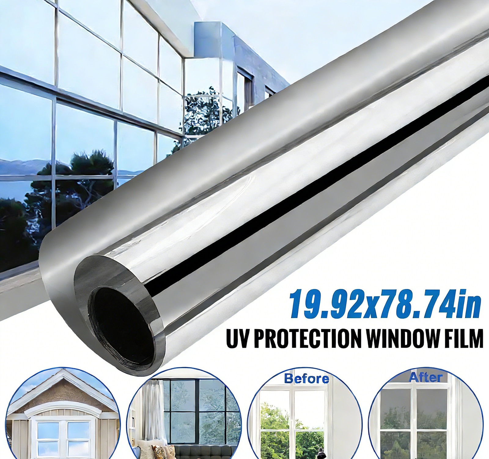 Window Tint One Way Mirror Film UV Heat Reflective Home Office Heat Insulation