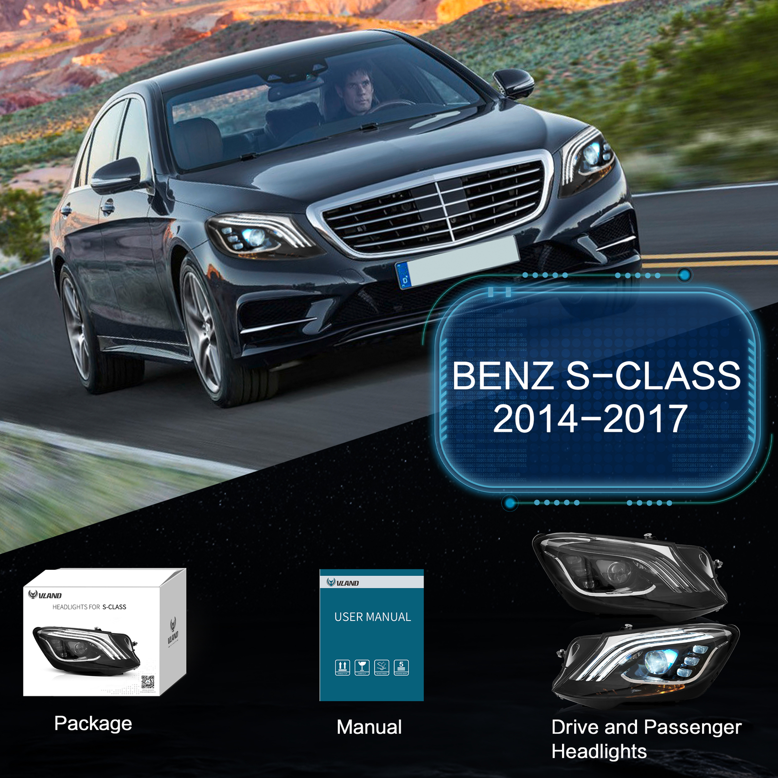 VLAND Full LED Headlights Fit 2014-2017 Mercedez Benz W222 S-Class Animation Set