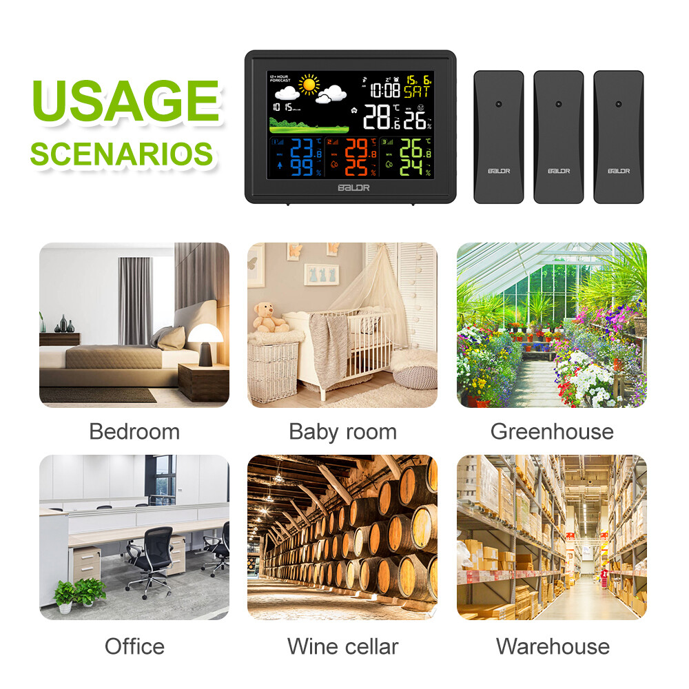 BALDR Digital Wireless Weather Station Indoor Outdoor 3 Thermo Hygrometer Sensor