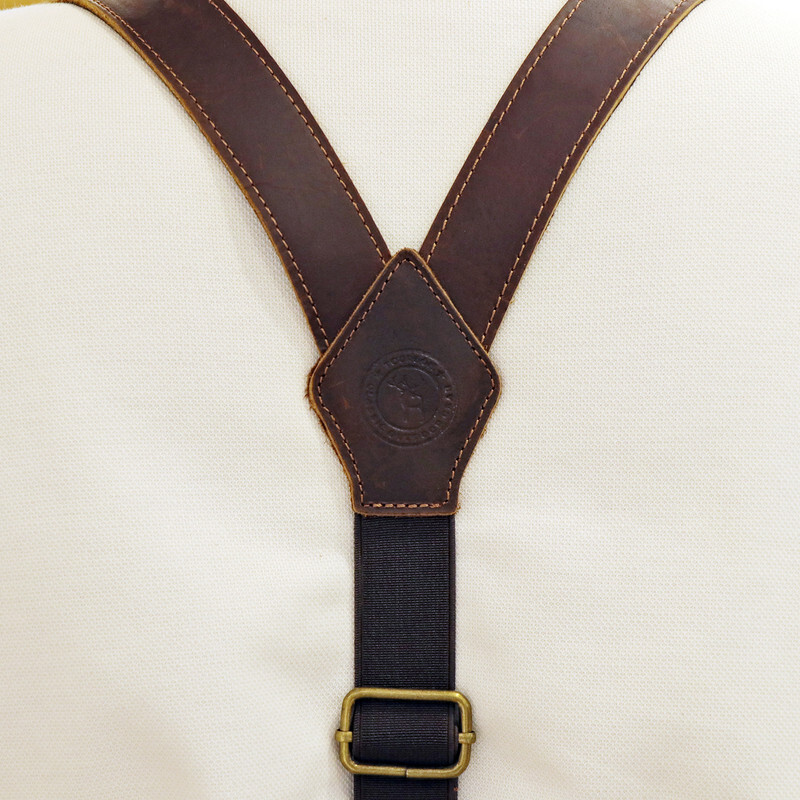 TOURBON Leather Suspenders Y Back Adjustable Y-Shape Pants Brace