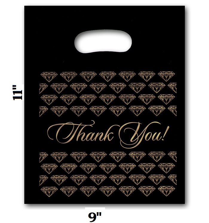 300pc Thank You Bags Thank You Plastic Bags Retail Black Jewelry Bag 3 Size Bags