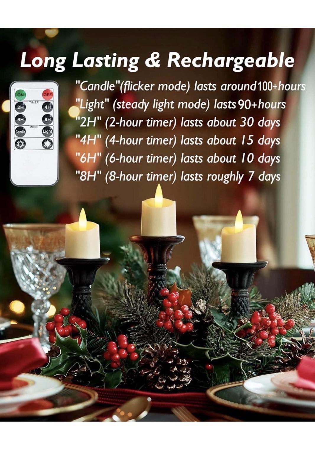 Rechargeable Flameless Candles 2/4/6/8H Timer LED Votive Candles 12 PCS Batte...