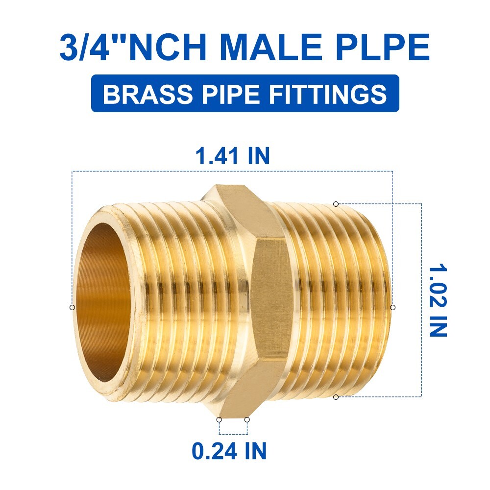 5 PCS EFIELD 3/4" x3/4" Male NPT Hex Nipple Pipe Adapters ,Brass Fittings