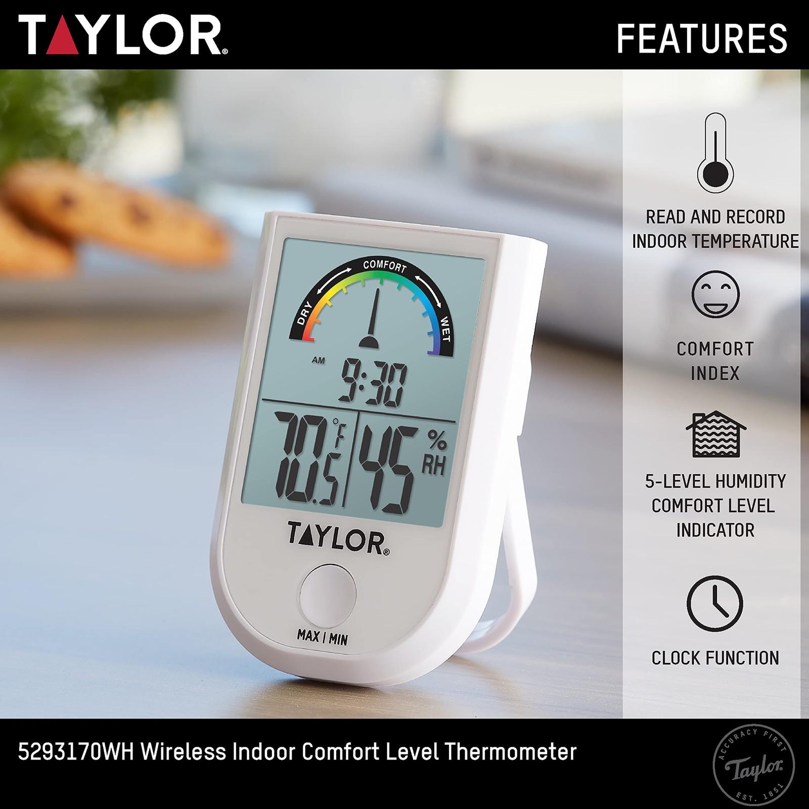 Taylor Digital Wireless Indoor Comfort Level Single Display, White