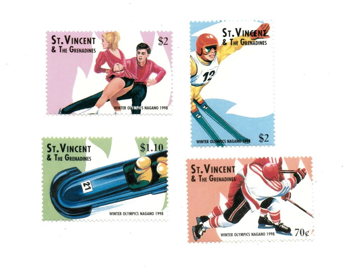 St. Vincent 1998 SC# 2526-9 Winter Olympics Nagano, Ski - Set of 4 Stamps - MNH