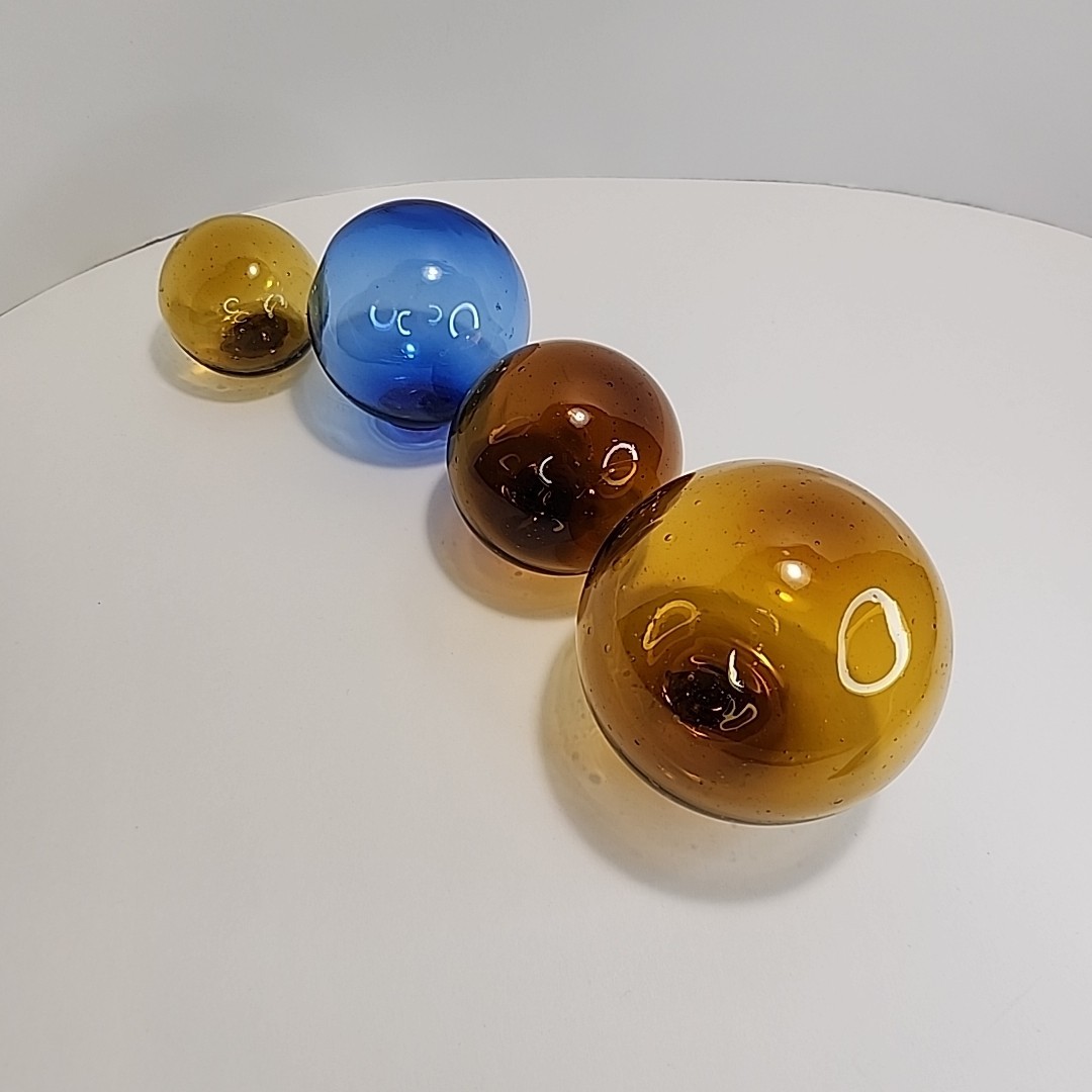 Vintage Japanese Fish Net Floats Hand Blown Glass Lot of 4