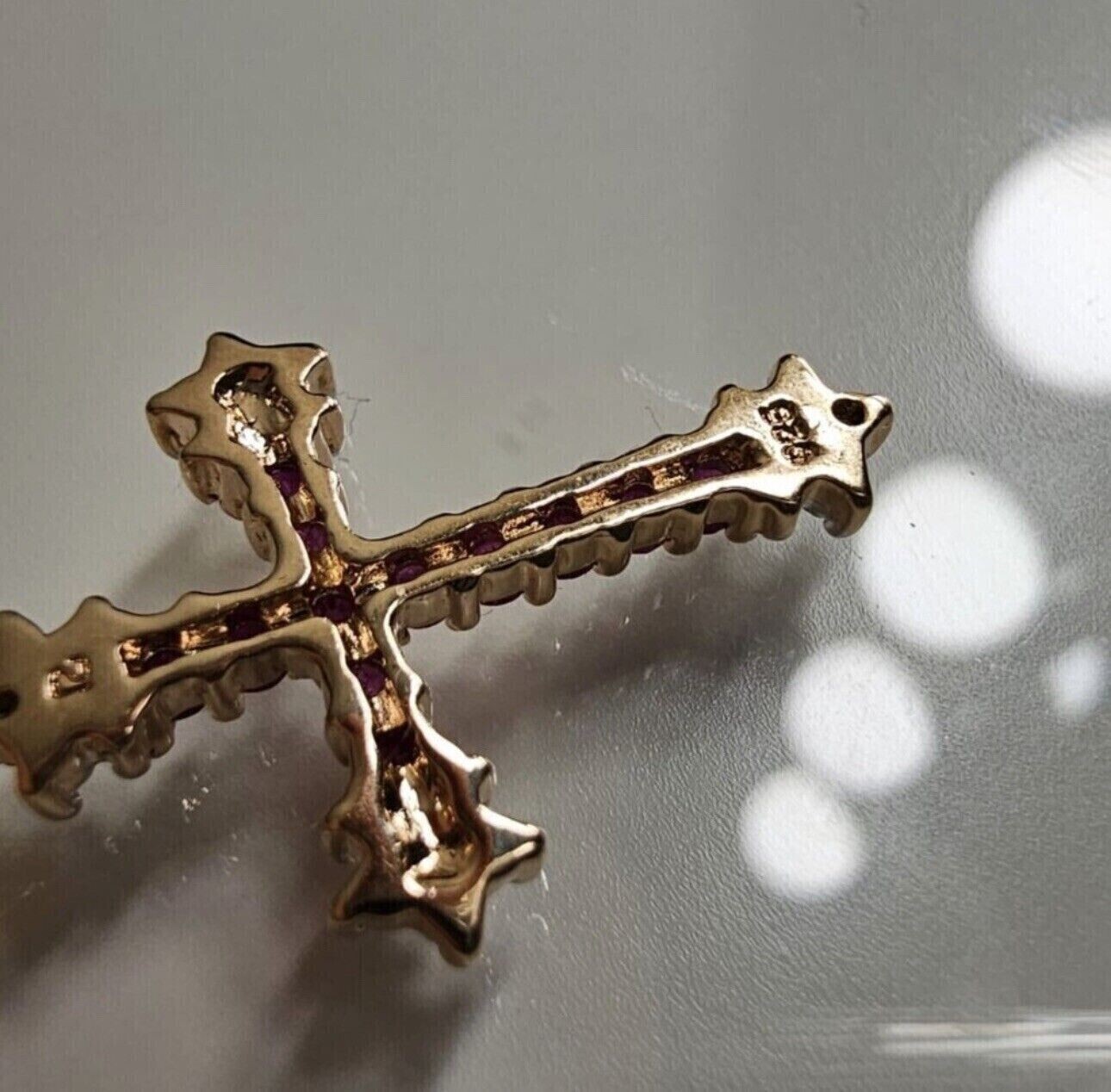 2Ct Round Cut Simulated Red Ruby Religious Cross Pendant 14K Yellow Gold Plated