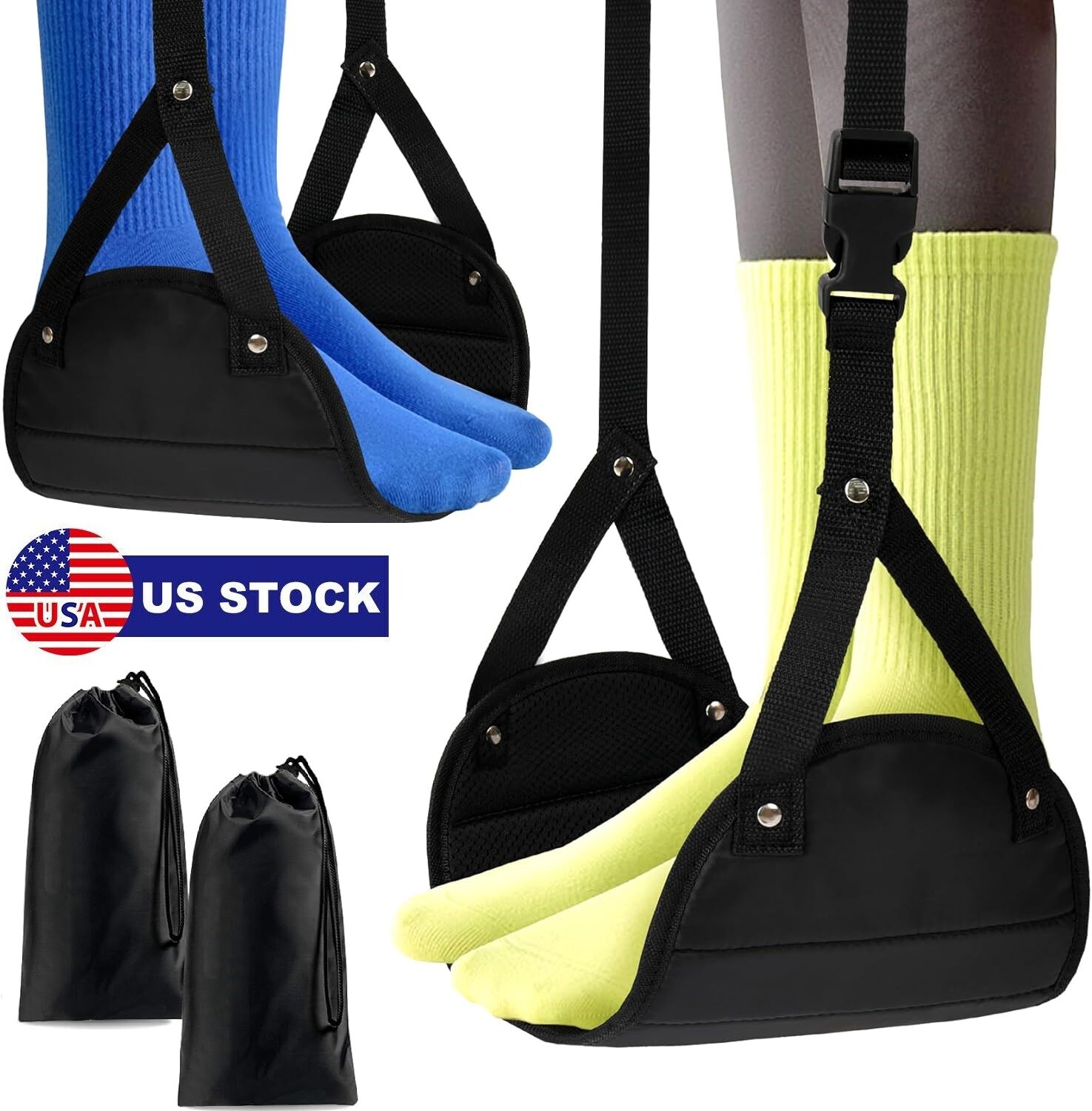 2× Portable Travel Foot Rest Relax Travel Hammock Carry Flight Leg Airplane Pad