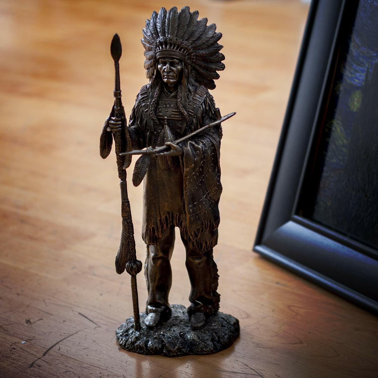 Ebros 14" Tall Indian Native American Chief With Headdress Resin Figurine Statue