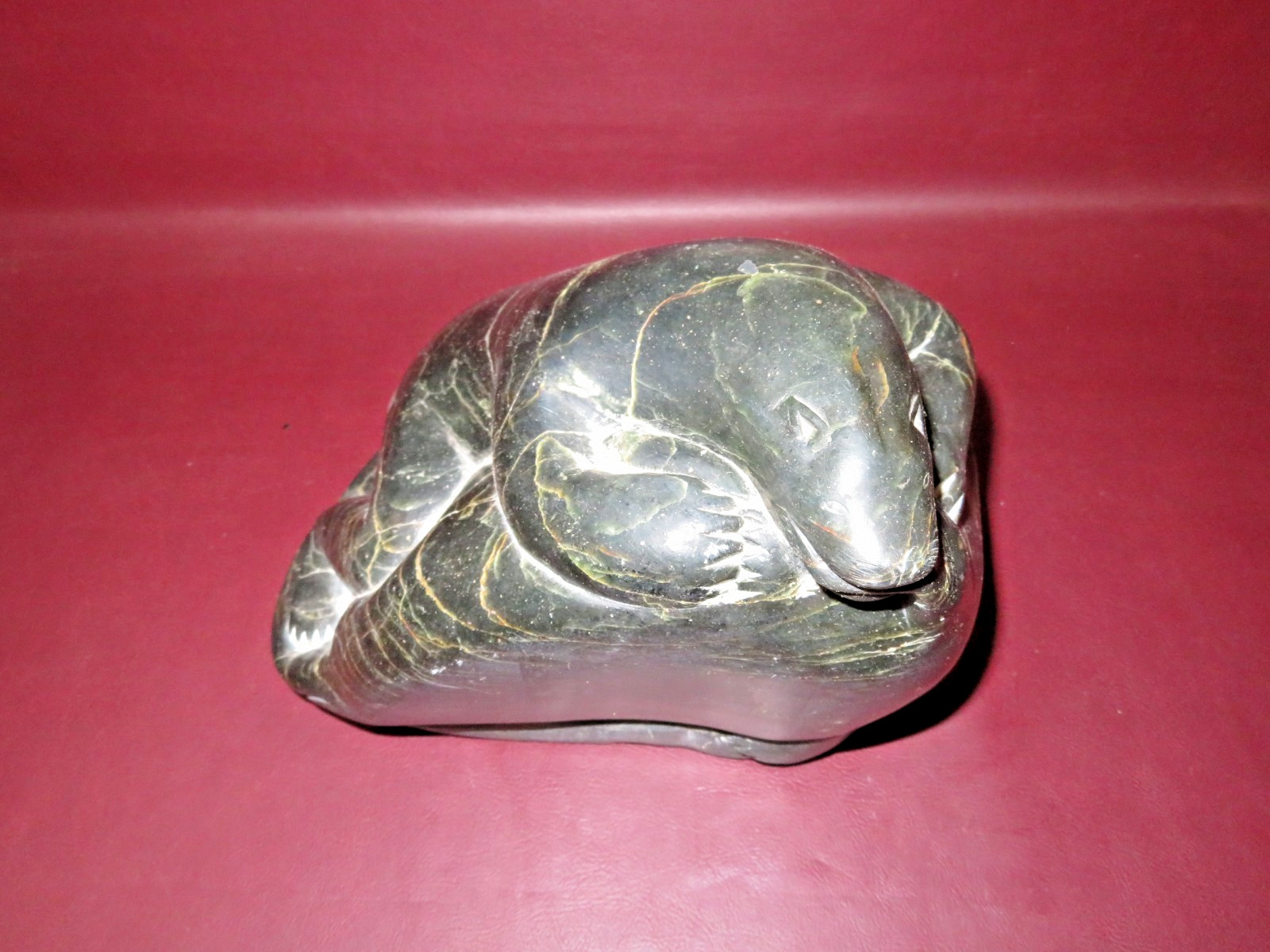 Vintage Canada Eskimo Art Inuit Hand Carved Soapstone Polar Bear Fish Sculpture