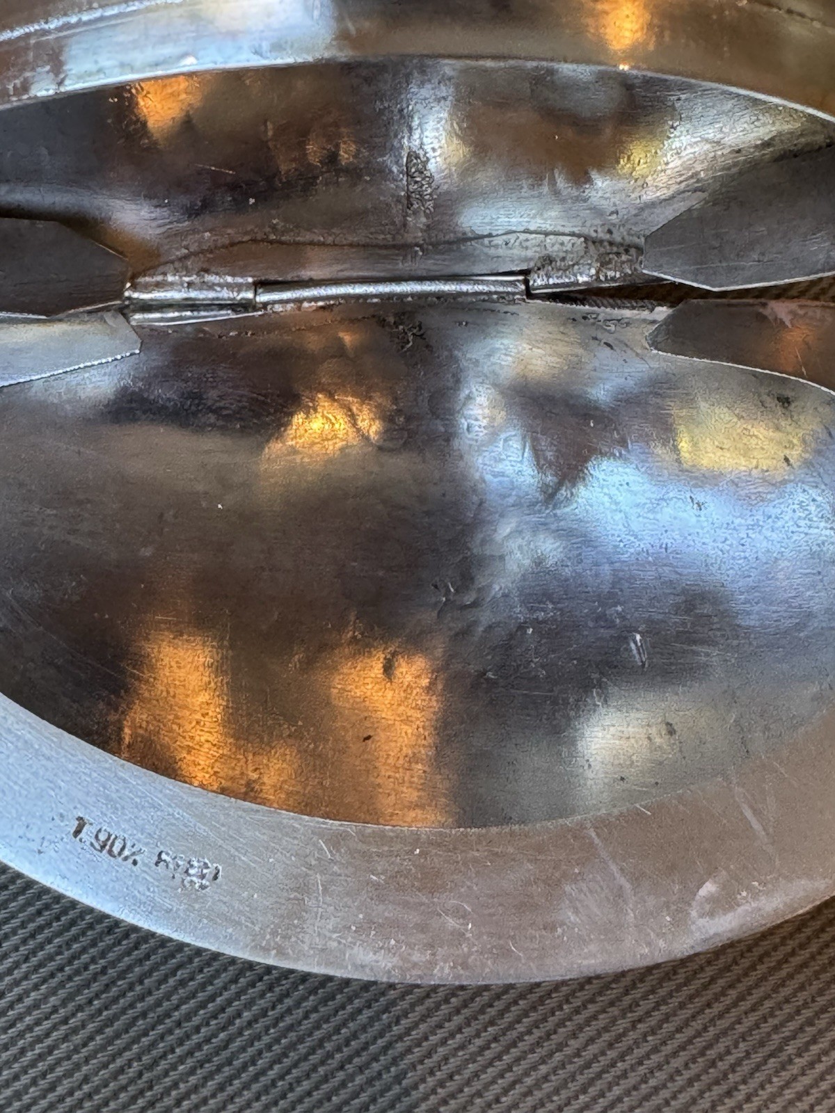 Antique Hallmarked Thailand? 90 Sterling Silver 4.25” Hinged Clam Shell Box