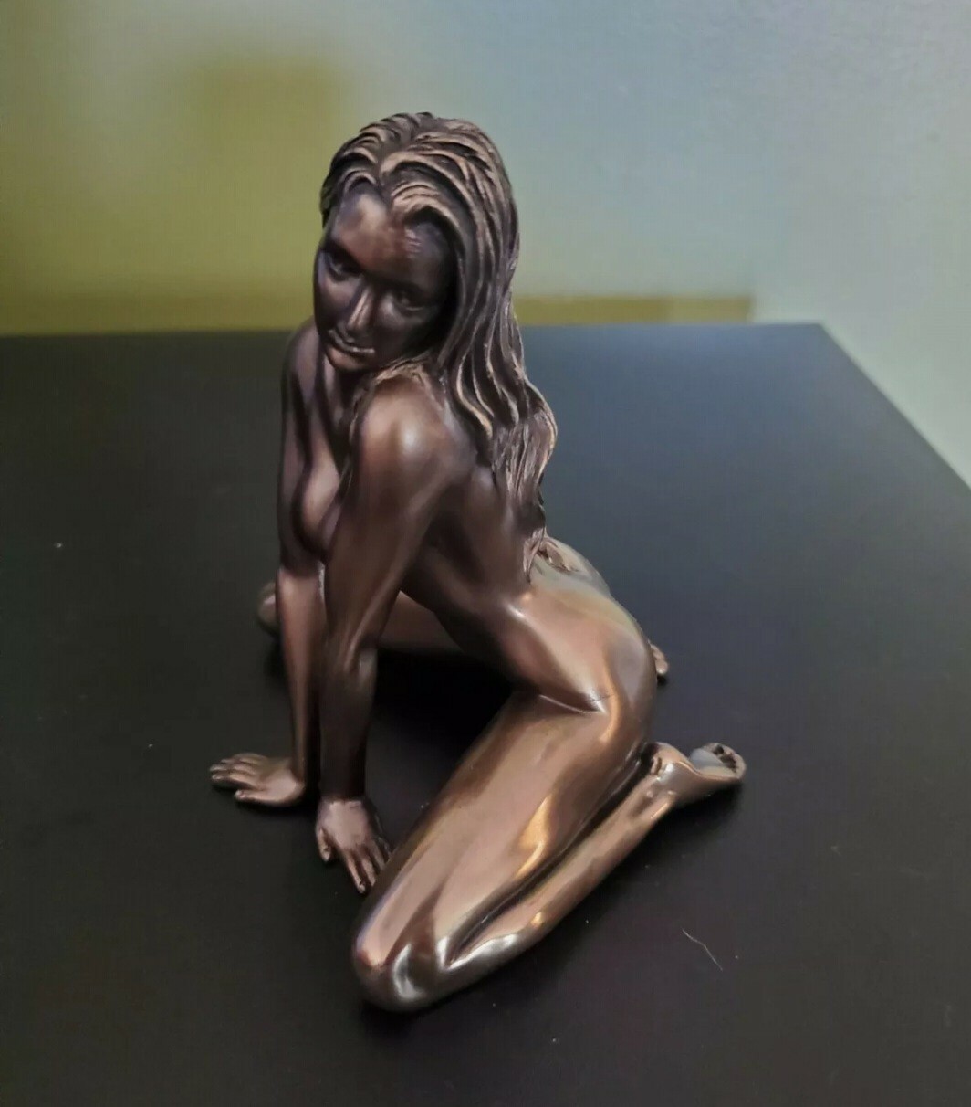 Hood Ornament Bronze Nude Kneeling Woman ideal for Rat Rods Big Rig Custom Ride