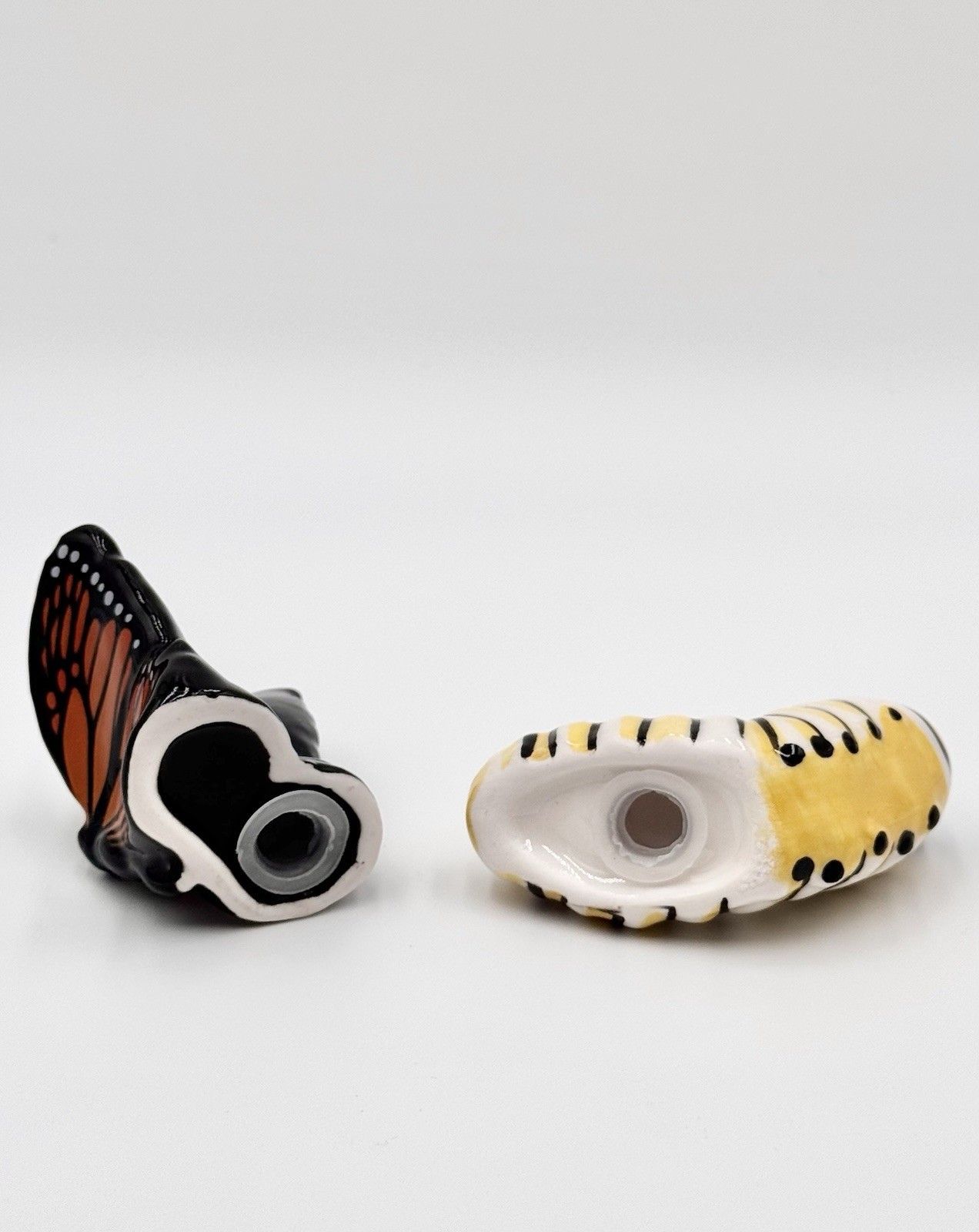 Cracker Barrel Mini Monarch Butterfly And Caterpillar Salt & Pepper Shakers NEW