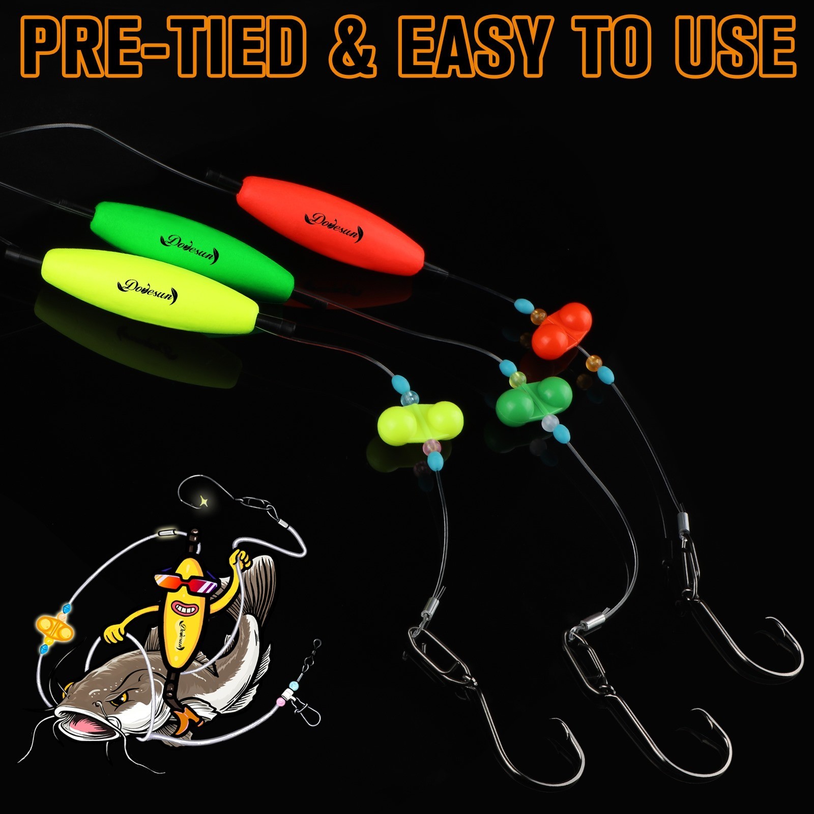 6pcs Newstyle Catfish Rigs - Santee Float Rig 90lb Leader Line and Circle Hooks