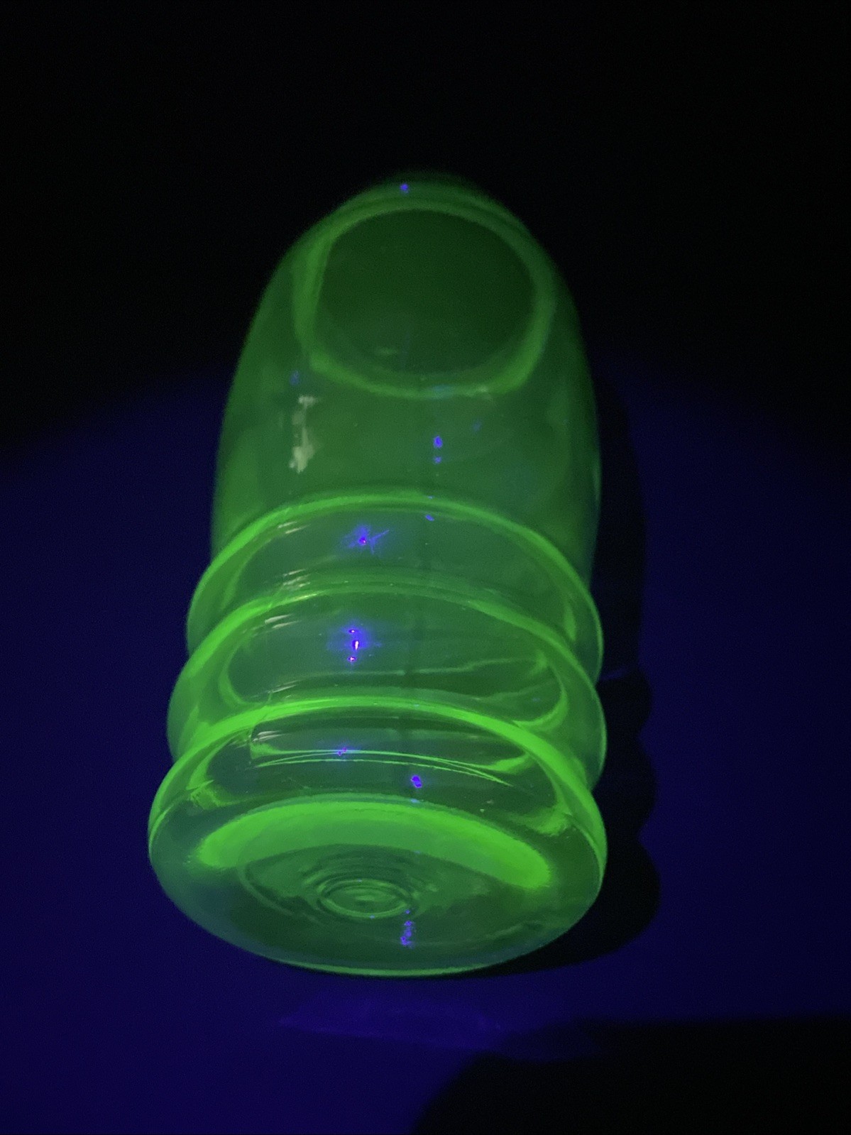 Vintage Green Uranium Glass Martini/Cocktail Shaker With Lids 11 Inches