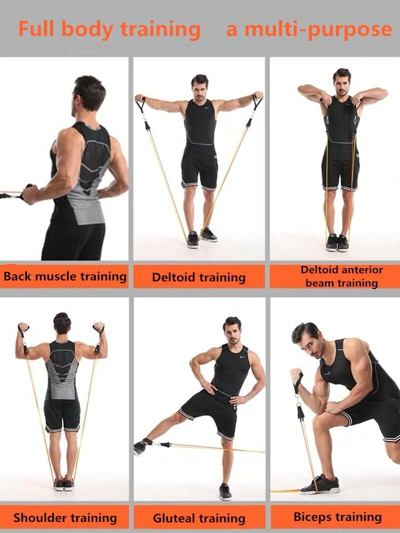 11 PCS Resistance Bands Portable Set, with Door Anchor, For Home Work out !