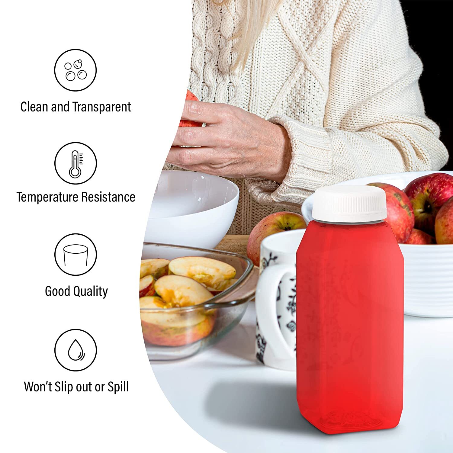 MT Products Clear Empty PET Plastic Juice Bottles with Caps 12 oz - Pack of 12