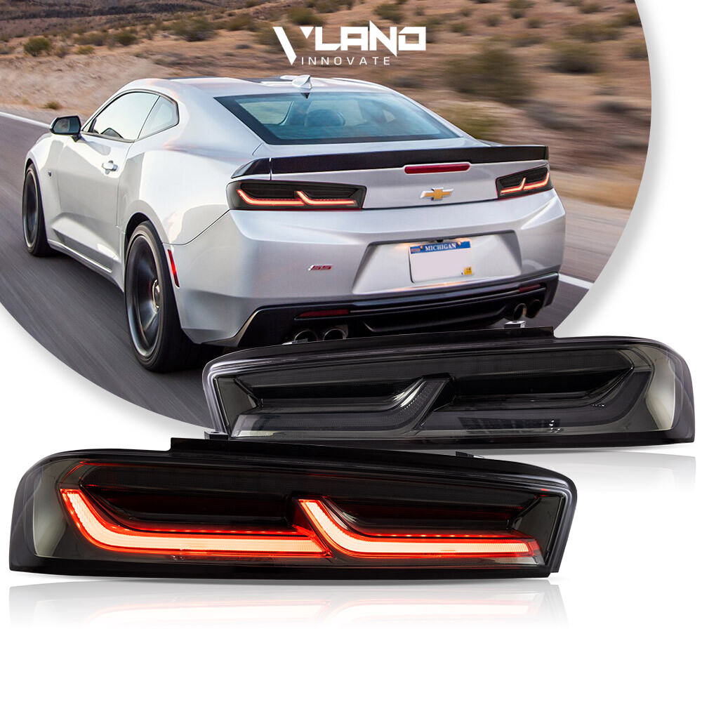 VLAND LED Tail Lights For Chevy Camaro 2016-2018 DRL FULL Smoked Rear Lights