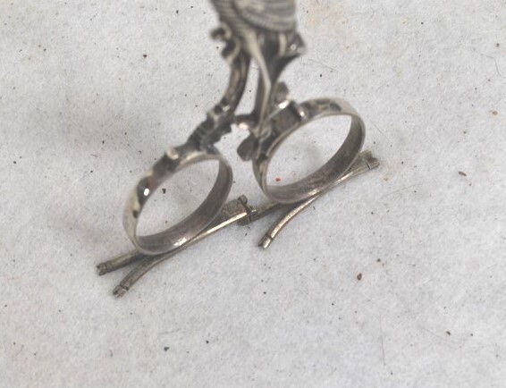early period midwife stork umbilical clamp babies 19th c silver original antique