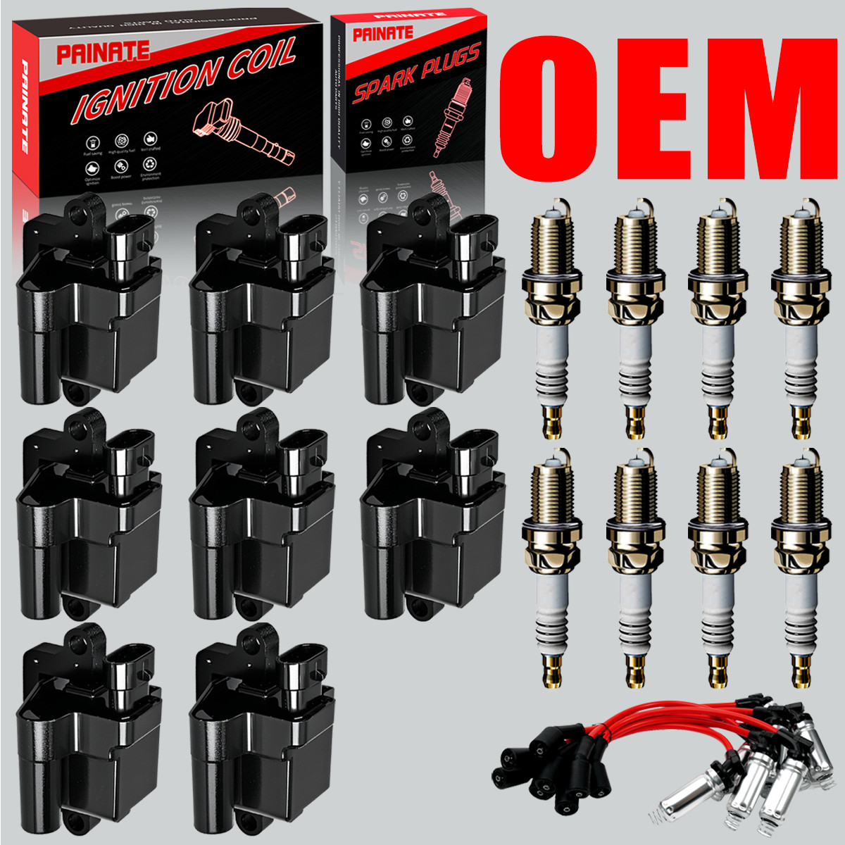 Brand 8X OEM Ignition Coil & Spark Plug & Wire For Chevy GMC 4.8L 5.3L 6.0L 8.1L
