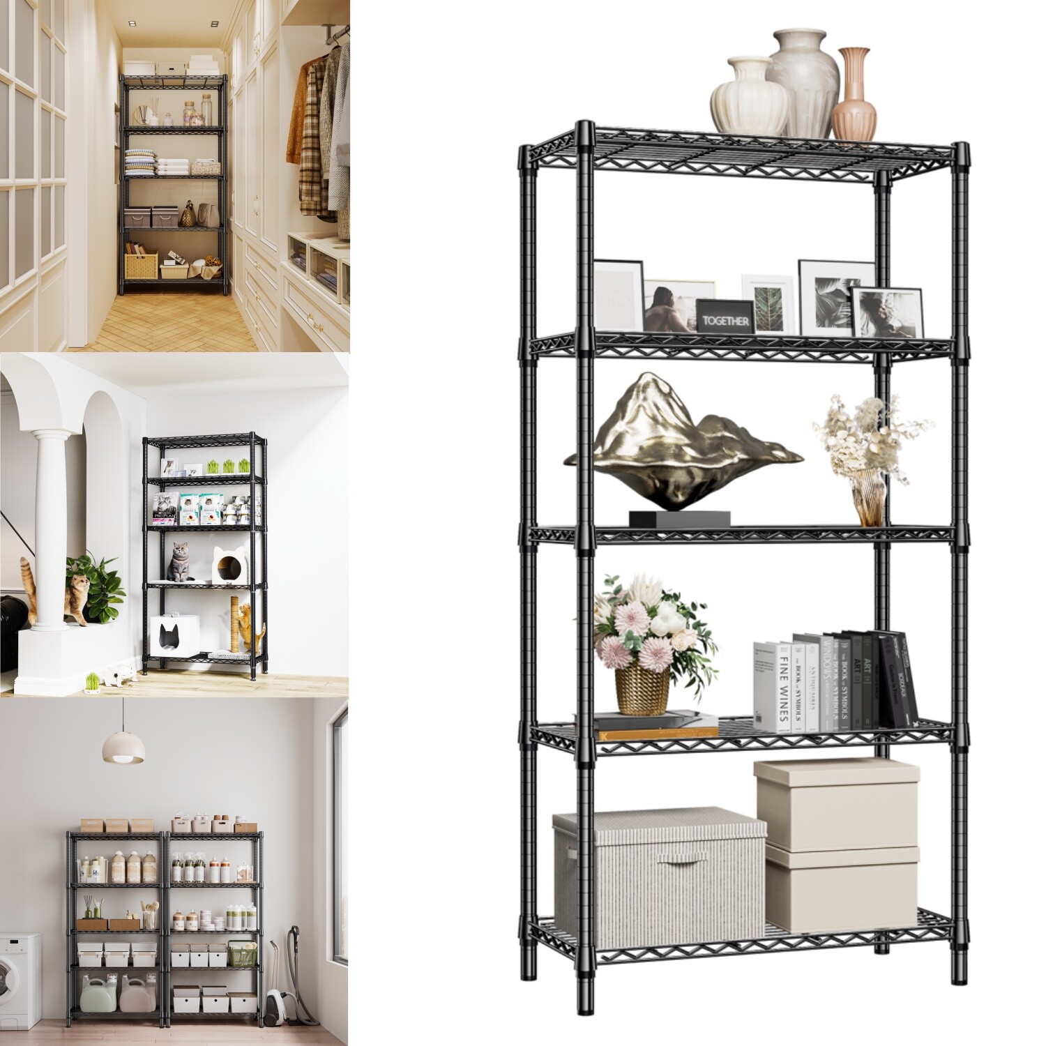 5 Tier Adjustable Wire Shelves Metal Shelf Storage Kitchen Rack 15.7x33.5x68.5"
