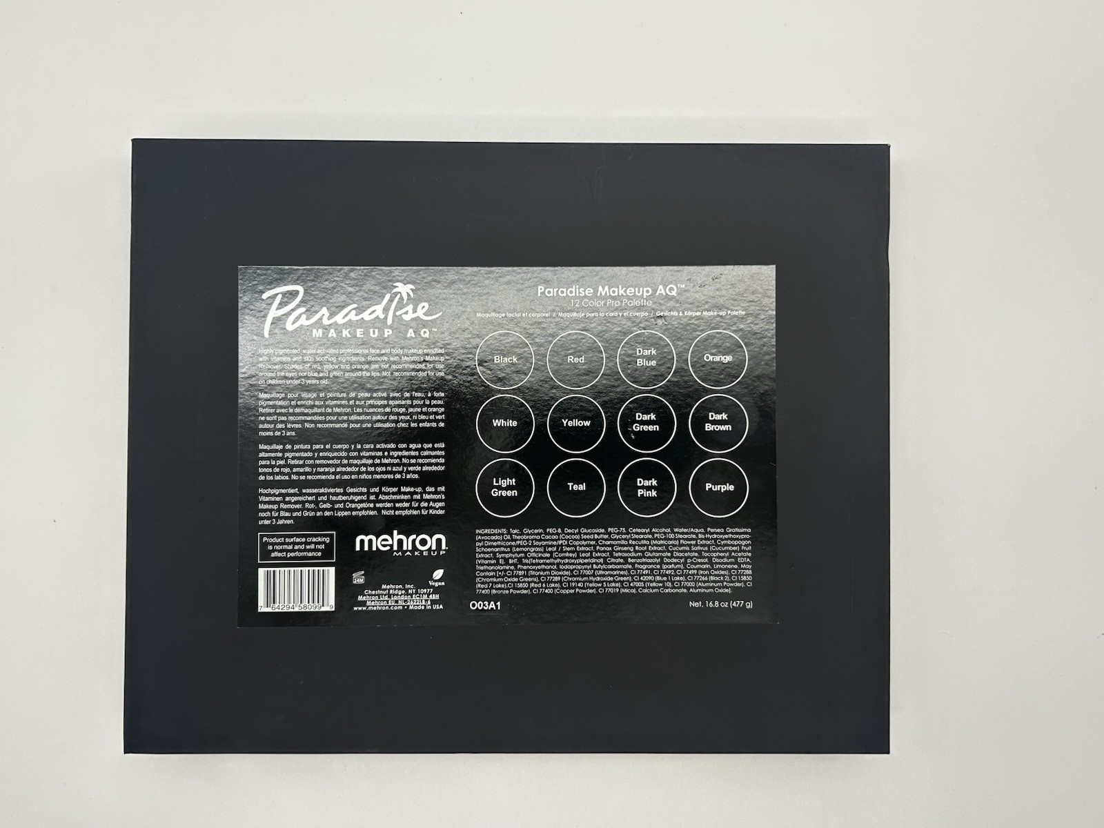 Mehron Paradise Makeup AQ ProPalette 12 Colors for Body & Face Painting