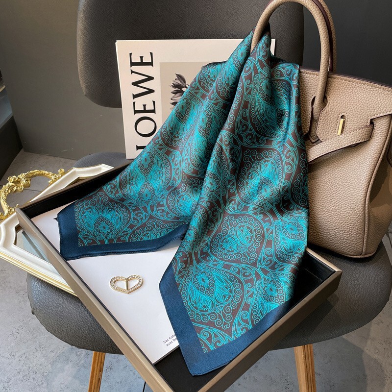 100% Mulberry Silk 27" Square Scarf Women Neckerchief Wrap Black Blue Paisley