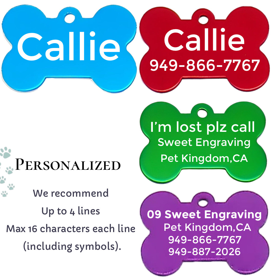 Pet Tags,Bone Aluminum Charm, Custom Personalized Engraved Dog Cat ID Name Tag