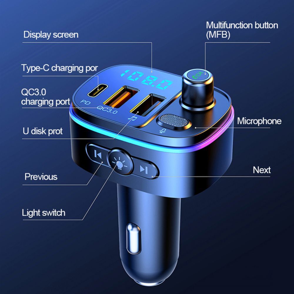 Bluetooth FM Transmitter Wireless Handsfree Car Kit MP3 Adapter QC3.0 PD Charger