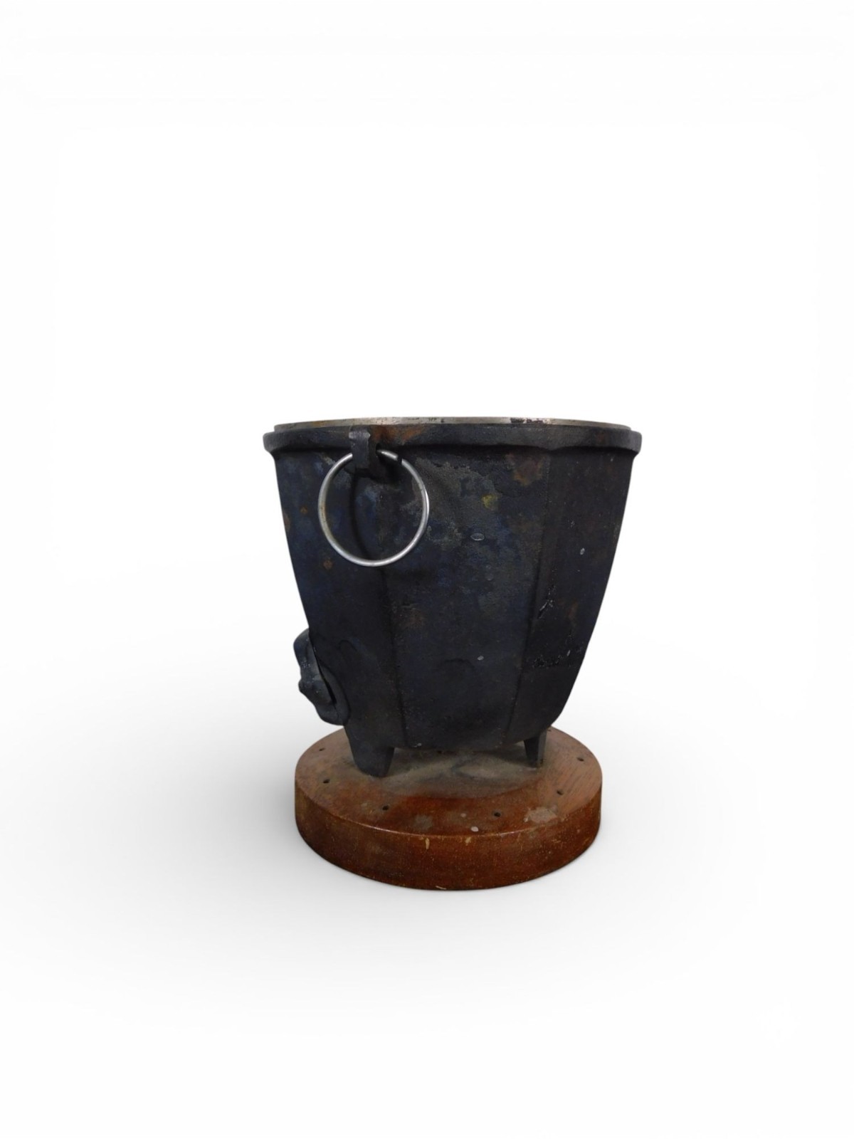 Antique Cast Iron Charcoal Brazier Incense Burner Wood Base