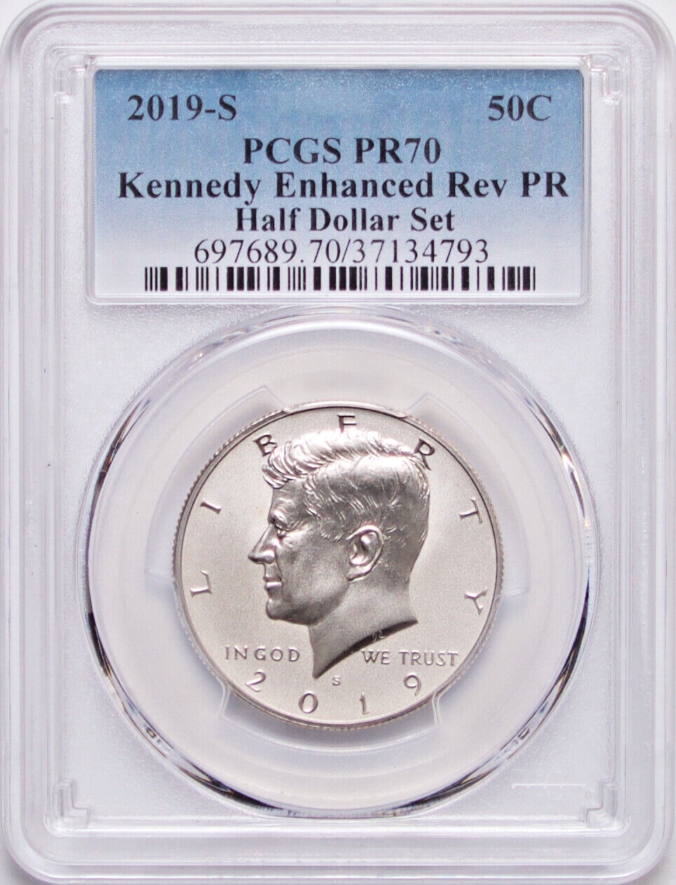 2019 S ENH REV PROOF KENNEDY PCGS PR70Half Dollar Anniversary Apollo 11 Set Blue